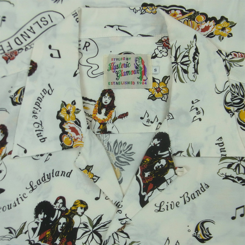 HYSTERIC GLAMOUR ヒステリックグラマー 17SS 02171AH08 レーヨン 総柄 アロハシャツ 開襟 半袖 シャツ ホワイト系 S【中古】
