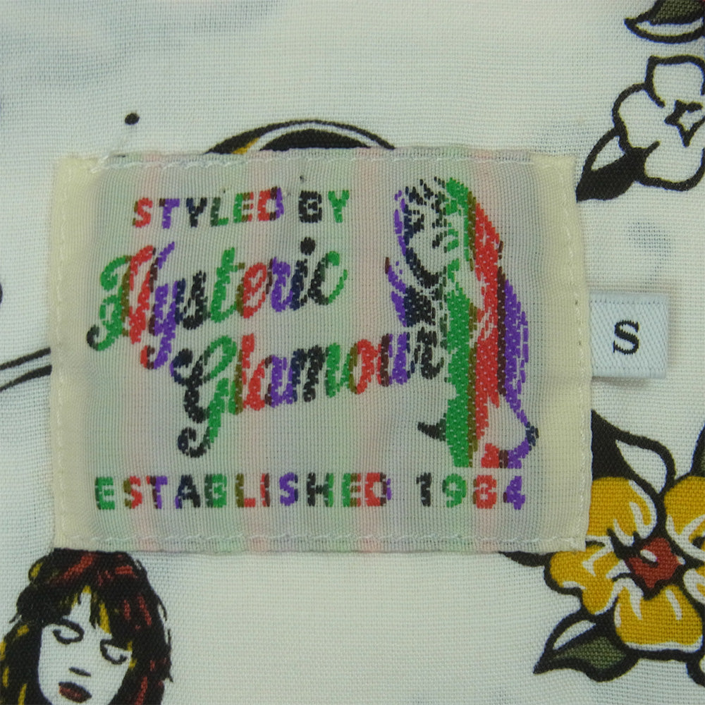 HYSTERIC GLAMOUR ヒステリックグラマー 17SS 02171AH08 レーヨン 総柄 アロハシャツ 開襟 半袖 シャツ ホワイト系 S【中古】