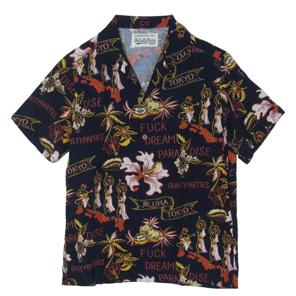 WACKO MARIA ワコマリア 17SS FUCK DREAM PARADISE ハワイアン オープンカラーシャツ 開襟 半袖 シャツ ブラック系 S【中古】