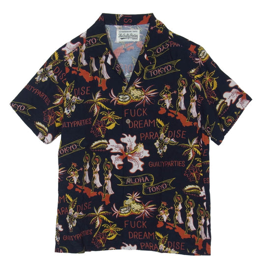 WACKO MARIA ワコマリア 17SS FUCK DREAM PARADISE ハワイアン オープンカラーシャツ 開襟 半袖 シャツ ブラック系 S【中古】