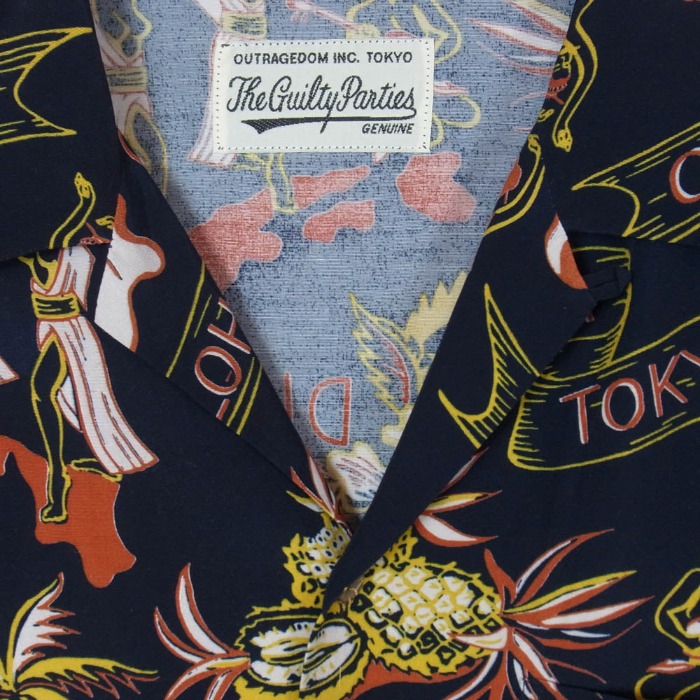 WACKO MARIA ワコマリア 17SS FUCK DREAM PARADISE ハワイアン オープンカラーシャツ 開襟 半袖 シャツ ブラック系 S【中古】