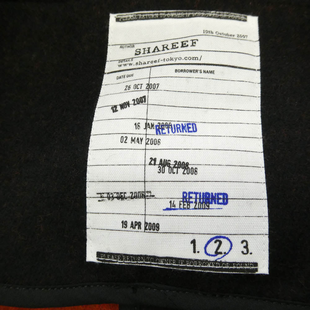 SHAREEF シャリーフ W FACE MELTON DUFFLE COAT ダブルフェイス メルトン フーデッド ダッフルコート ブラック系 オレンジ系 2【極上美品】【中古】