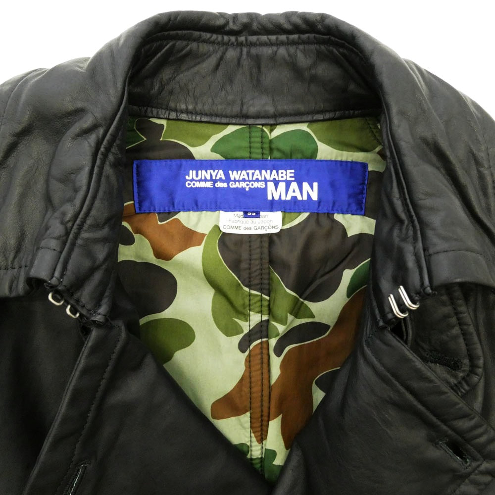 JUNYA WATANABE COMME des GARCONS MAN ジュンヤワタナベコムデギャルソンマン 07AW AD2007 WT-C023 裏地カモ オールレザー ベルテッドトレンチコート ブラック系 SS【中古】