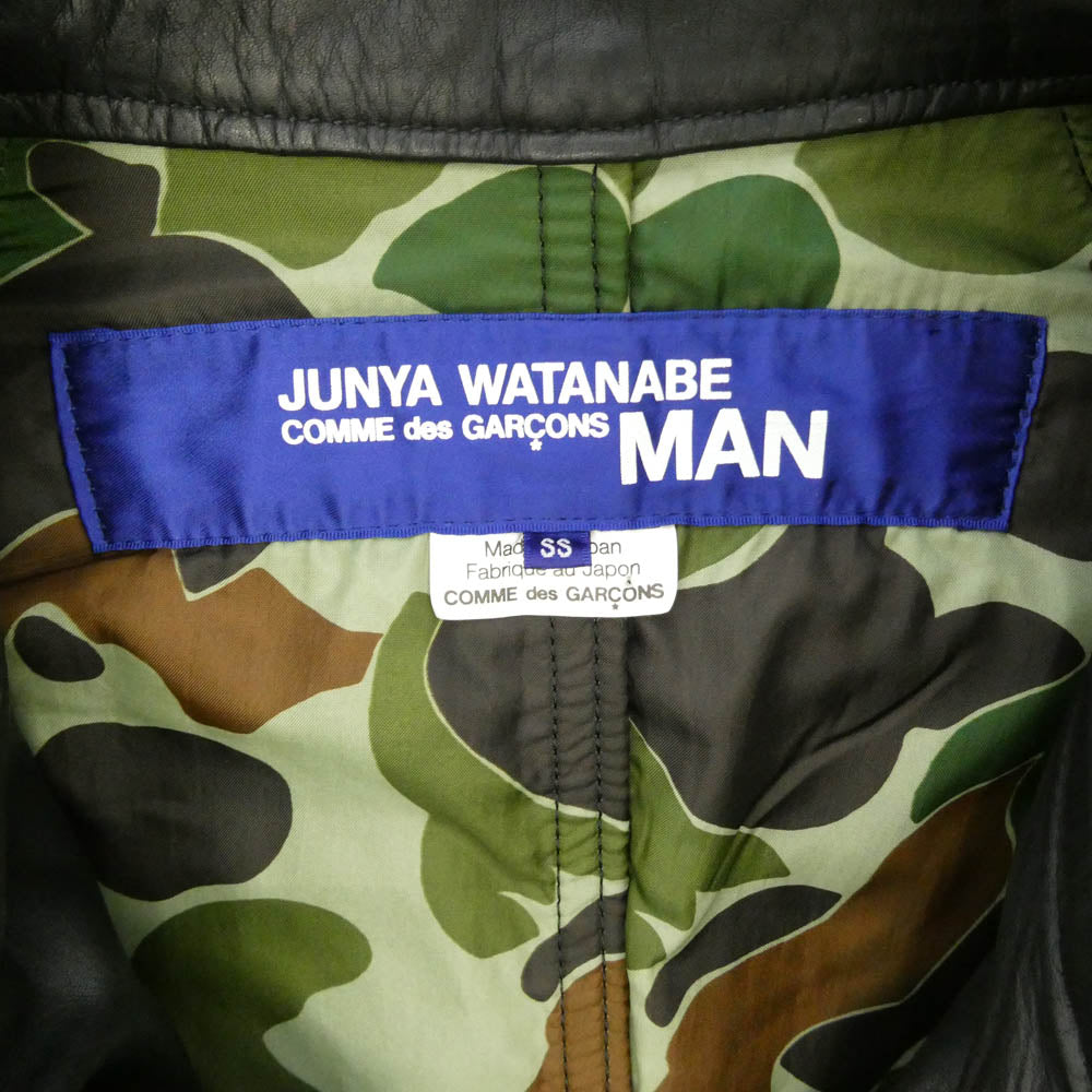 JUNYA WATANABE COMME des GARCONS MAN ジュンヤワタナベコムデギャルソンマン 07AW AD2007 WT-C023 裏地カモ オールレザー ベルテッドトレンチコート ブラック系 SS【中古】