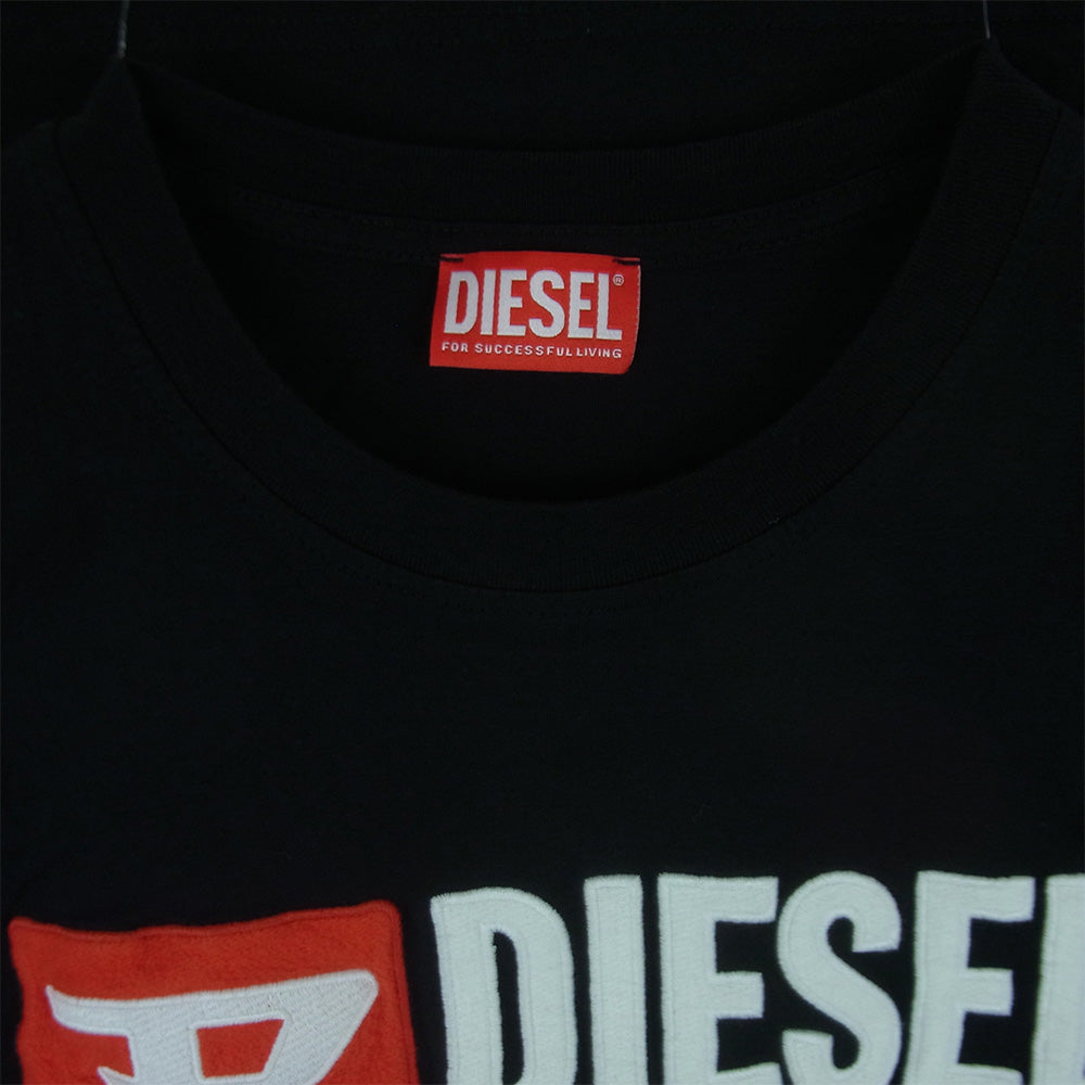DIESEL ディーゼル T-Boxt-Div 刺繍 ワッペン ロゴ 半袖 Tシャツ コットン バングラデシュ製 ブラック系 M【中古】