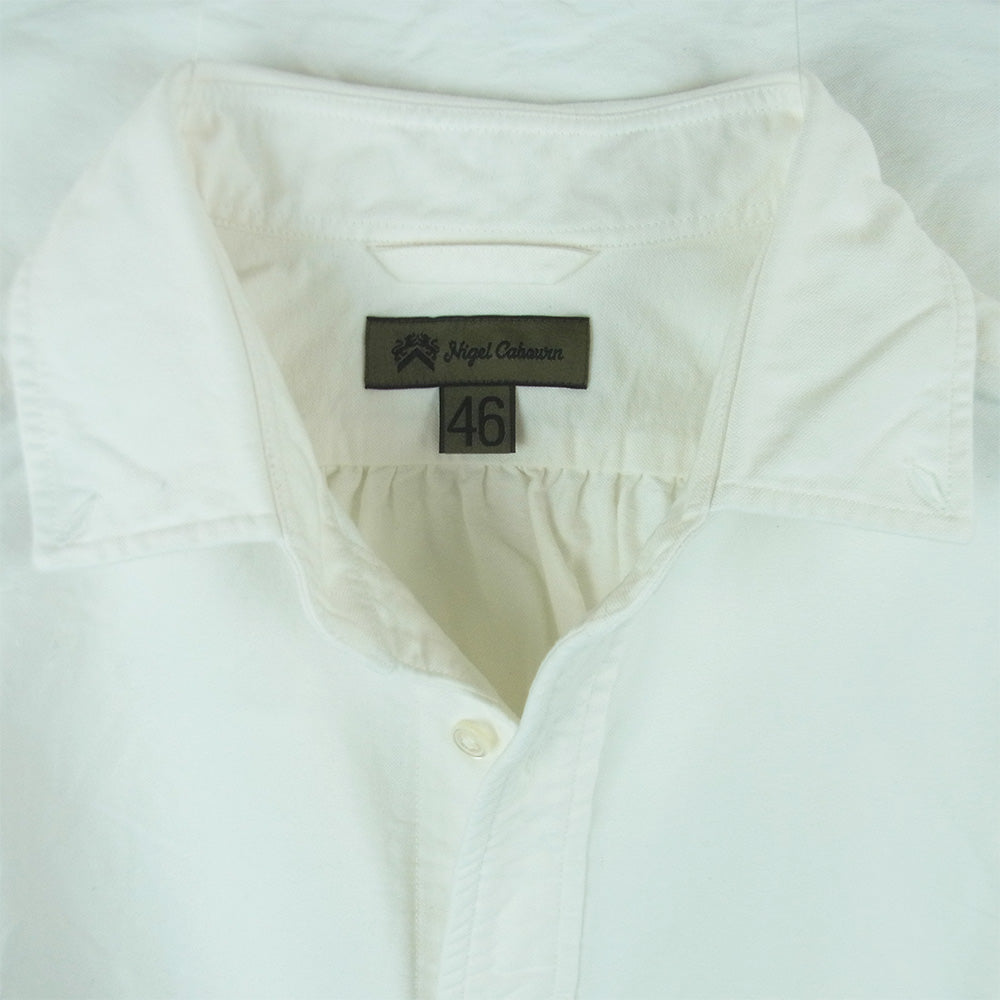 Nigel Cabourn ナイジェルケーボン 8050-00-10005 BRITISH OFFICERS SHIRT TYPE-2 OX ブリティッシュ オフィサーズ オックスフォード BD ボタンダウン 長袖 シャツ ホワイト系 アイボリー系 46【美品】【中古】