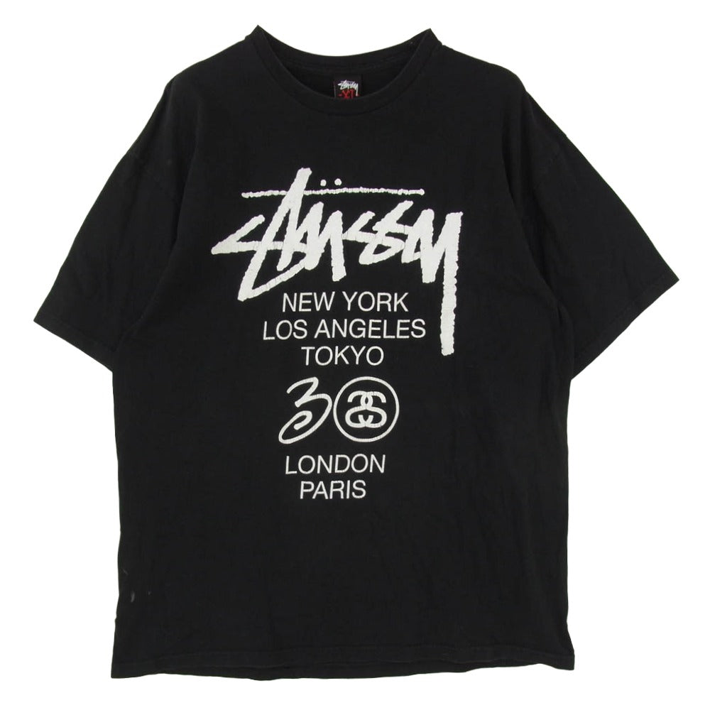 STUSSY ステューシー world tour tee ワールド ツアー 丸首 クルーネック 半袖 Tシャツ カットソー ブラック系 XL【中古】