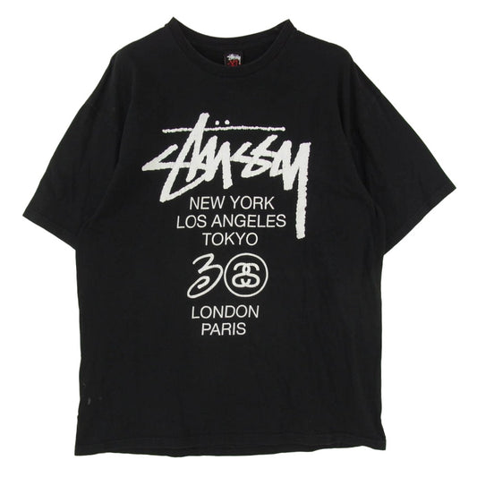 STUSSY ステューシー world tour tee ワールド ツアー 丸首 クルーネック 半袖 Tシャツ カットソー ブラック系 XL【中古】