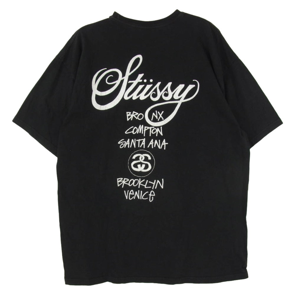 STUSSY ステューシー world tour tee ワールド ツアー 丸首 クルーネック 半袖 Tシャツ カットソー ブラック系 XL【中古】