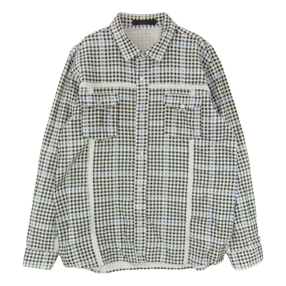 UNDERCOVER アンダーカバー FRAGMENT DESIGN フラグメントデザイン 03SS V804 SCAB期 スキャブ期 アーカイブ クラッシュ加工 長袖 チェック ネルシャツ ブラック系 L【中古】