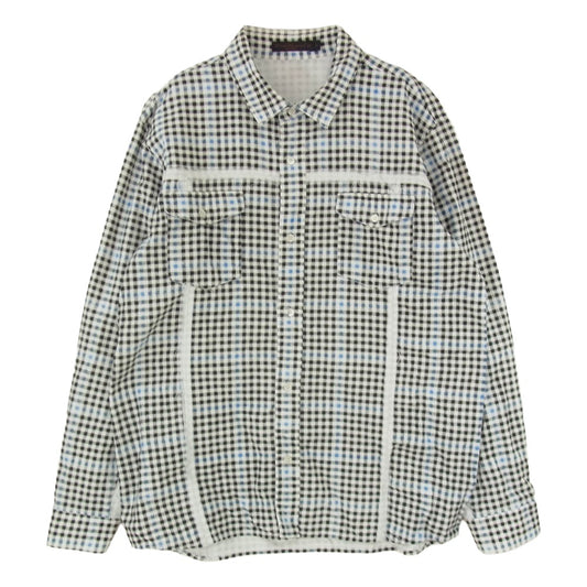 UNDERCOVER アンダーカバー FRAGMENT DESIGN フラグメントデザイン 03SS V804 SCAB期 スキャブ期 アーカイブ クラッシュ加工 長袖 チェック ネルシャツ ブラック系 L【中古】
