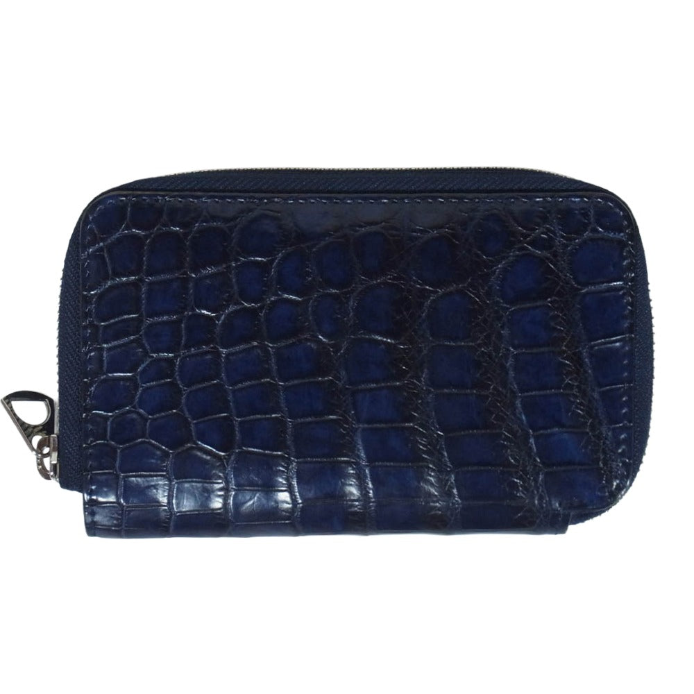 イッチ AI CROCO CRISTY SMART MID WLT 藍染めクロコ クリスティ レザー ラウンドジップ コンパクト ウォレット 財布 ネイビー系【中古】