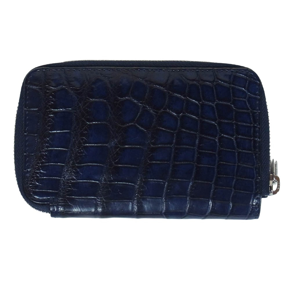 イッチ AI CROCO CRISTY SMART MID WLT 藍染めクロコ クリスティ レザー ラウンドジップ コンパクト ウォレット 財布 ネイビー系【中古】