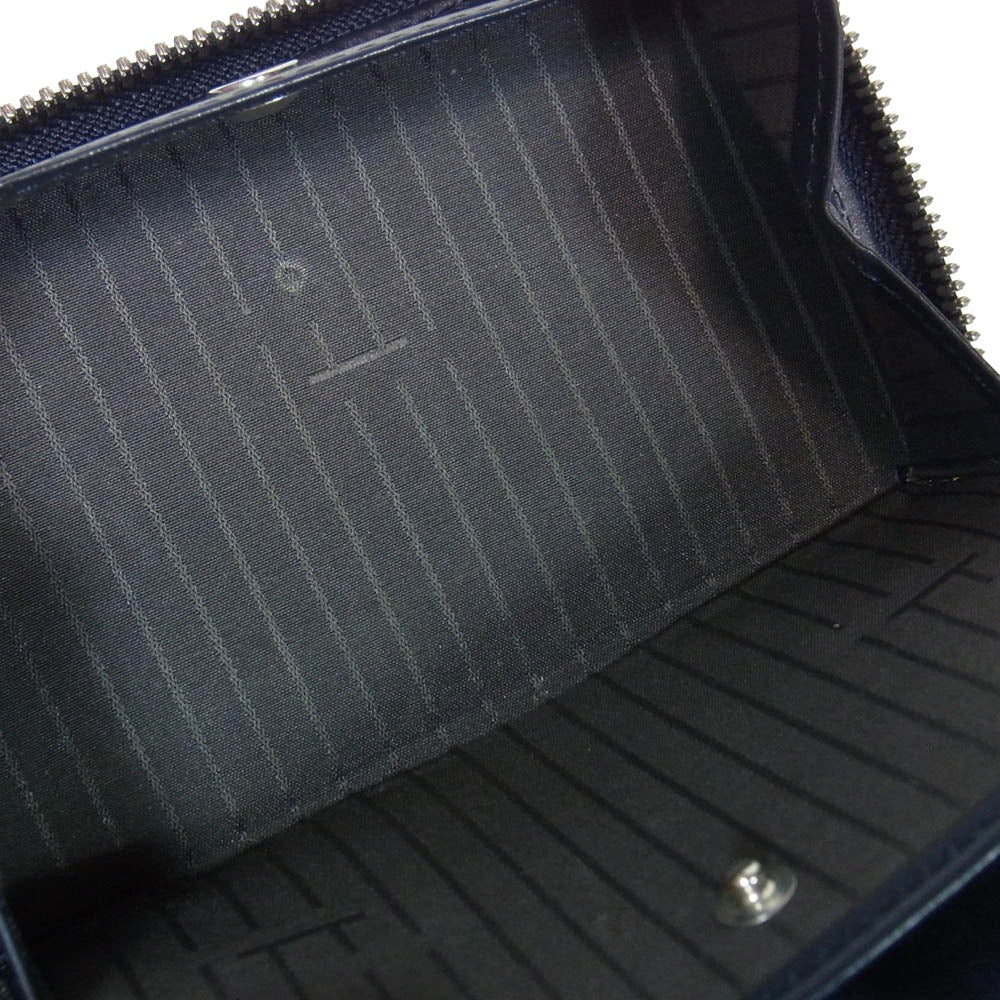 イッチ AI CROCO CRISTY SMART MID WLT 藍染めクロコ クリスティ レザー ラウンドジップ コンパクト ウォレット 財布 ネイビー系【中古】