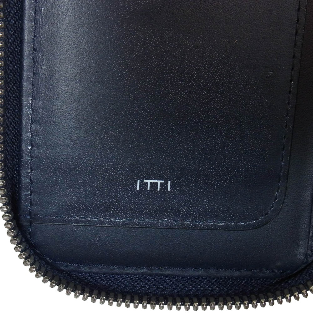 イッチ AI CROCO CRISTY SMART MID WLT 藍染めクロコ クリスティ レザー ラウンドジップ コンパクト ウォレット 財布 ネイビー系【中古】