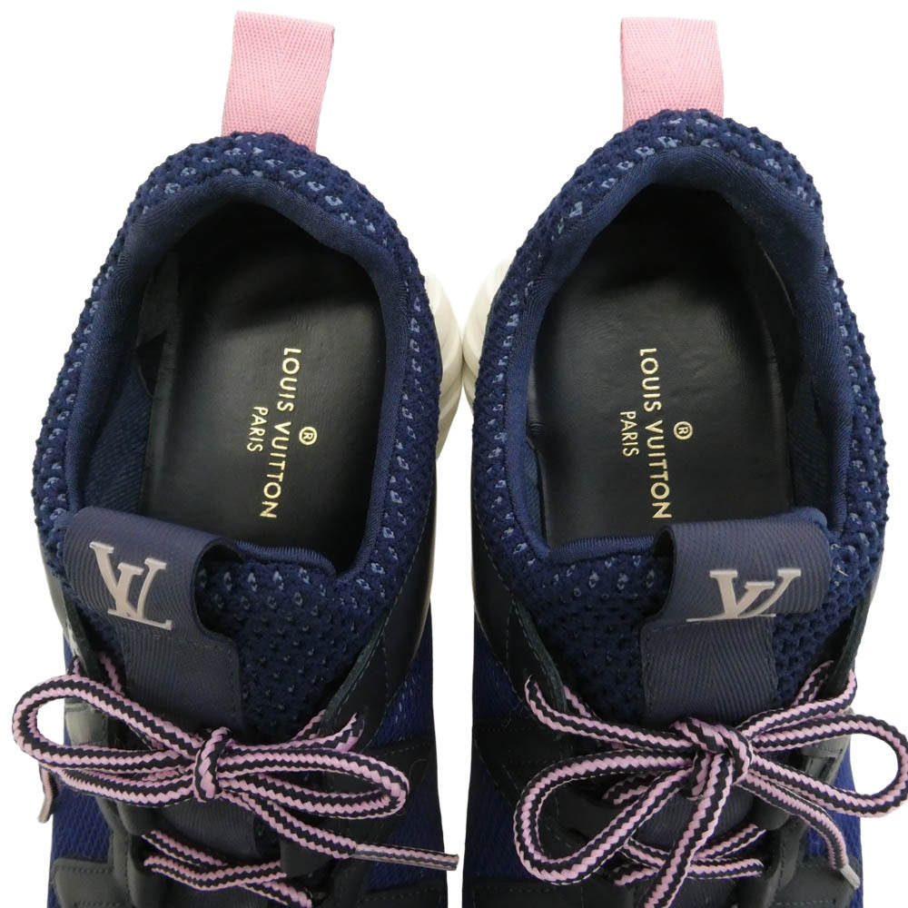 LOUIS VUITTON ルイ・ヴィトン アフターゲーム・ライン モノグラム メッシュ レザー ローカット スニーカー ネイビー系 ピンク系 37.5【中古】