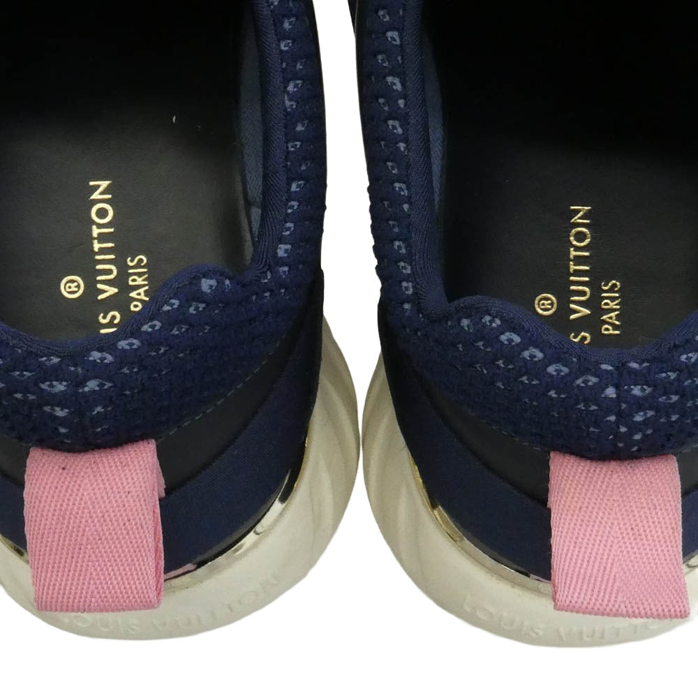 LOUIS VUITTON ルイ・ヴィトン アフターゲーム・ライン モノグラム メッシュ レザー ローカット スニーカー ネイビー系 ピンク系 37.5【中古】