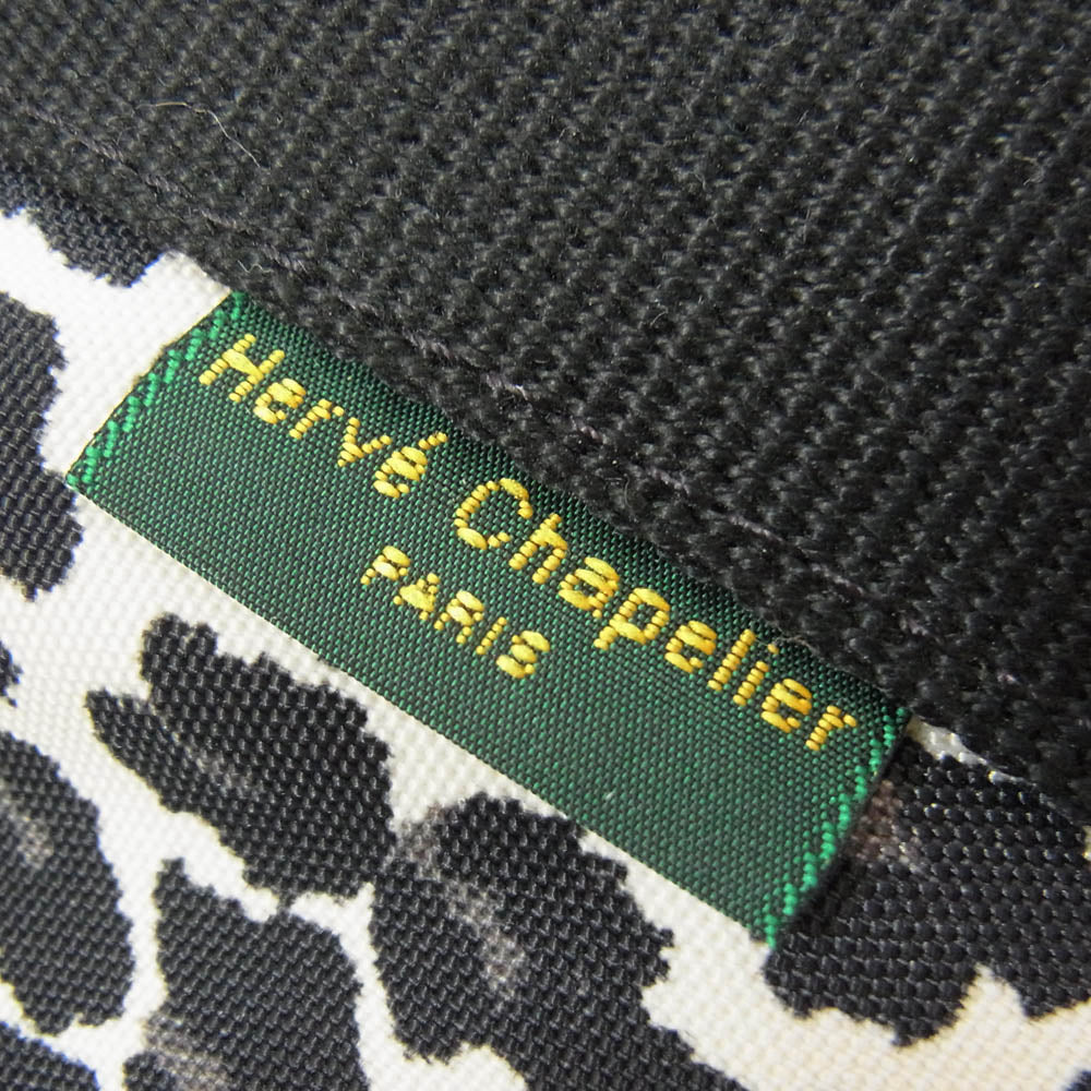 Herve Chapelier エルベ・シャプリエ 1707F パンサーブラン ノワール ヒョウ柄 舟形 トート ハンド バッグ ブラック系【中古】