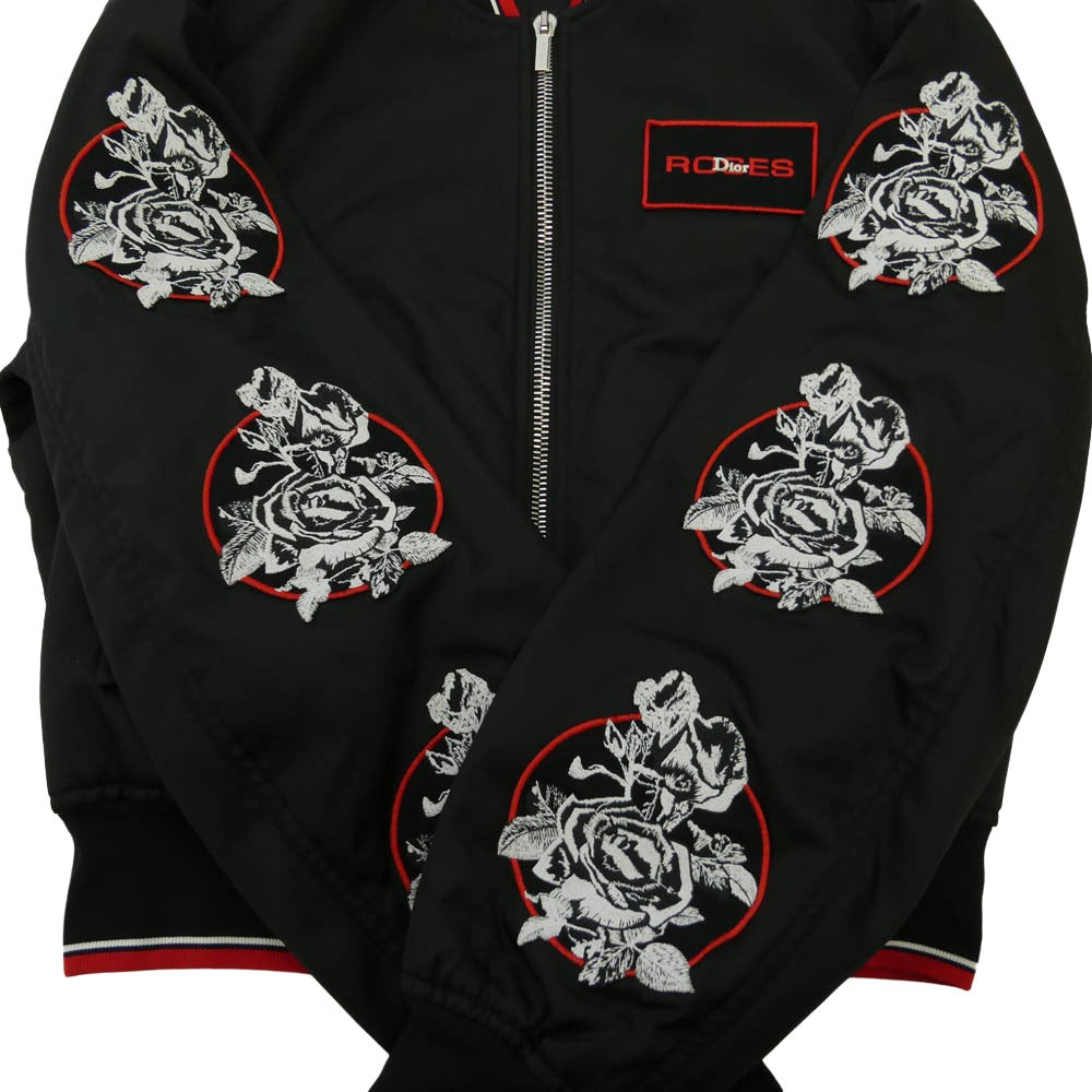 Dior ディオール 18SS 733C454M3962 Roses Patches Jacket ローズパッチ 中綿入り MA-1 ブルゾン ボンバージャケット スタジアム ジャケット スタジャン ブラック系 46【中古】