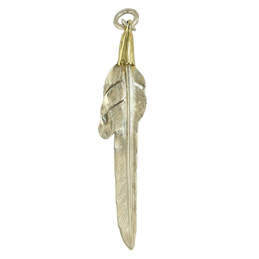 LARRY SMITH ラリースミス EFNL-0047 ギャランティ付属 18K EAGLE HEAD KAZEKIRI FEATHER 18Kイーグルヘッド カゼキリ フェザー ペンダントトップ Lサイズ シルバー系 ゴールド系【中古】