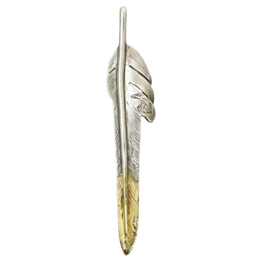 LARRY SMITH ラリースミス 18K 先金 剣先 カゼキリ フェザー ペンダントトップ Lサイズ 73ｍｍ シルバー系 ゴールド系【中古】