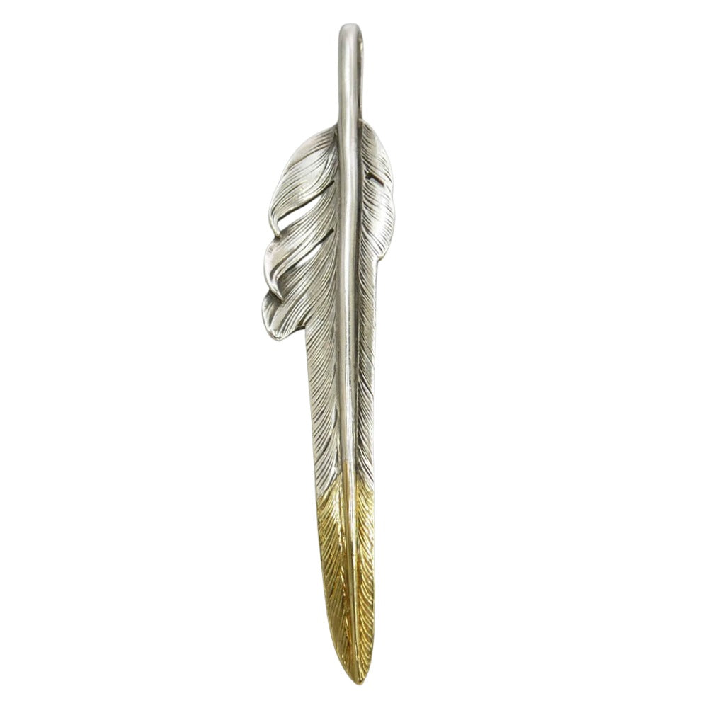 LARRY SMITH ラリースミス 18K 先金 剣先 カゼキリ フェザー ペンダントトップ Lサイズ 73ｍｍ シルバー系 ゴールド系【中古】