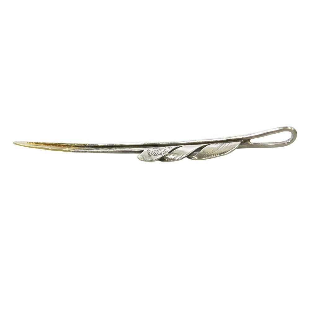 LARRY SMITH ラリースミス 18K 先金 剣先 カゼキリ フェザー ペンダントトップ Lサイズ 73ｍｍ シルバー系 ゴールド系【中古】