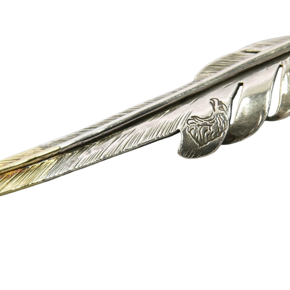 LARRY SMITH ラリースミス 18K 先金 剣先 カゼキリ フェザー ペンダントトップ Lサイズ 73ｍｍ シルバー系 ゴールド系【中古】