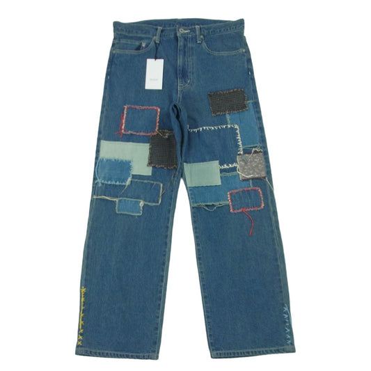 KUON クオン 116PT016000 Sashiko Mended Denim Trousers 刺し子 パッチワーク ステッチデザイン デニム パンツ ジーンズ インディゴブルー系 72 M【極上美品】【中古】