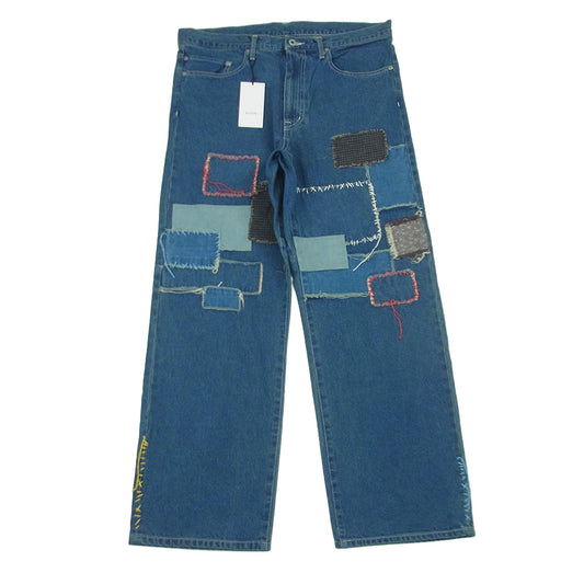 KUON クオン 116PT016000 Sashiko Mended Denim Trousers 刺し子 パッチワーク ステッチデザイン デニム パンツ ジーンズ インディゴブルー系 72 XL【極上美品】【中古】