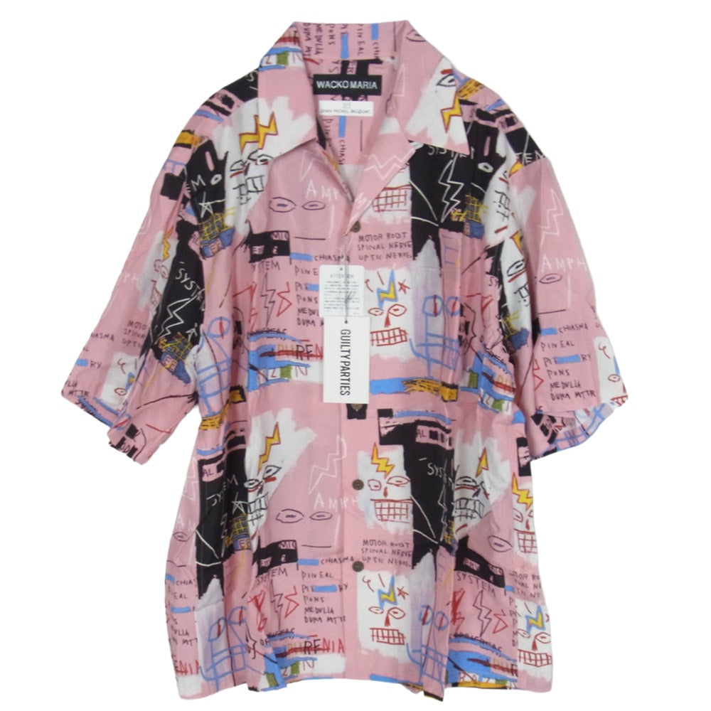 WACKO MARIA ワコマリア 26SS BASQUIAT-WM-HI27 JEAN MICHEL BASQUIAT S/S HAWAIIAN SHIRT TYPE-3 ジャン ミシェル バスキア ハワイアン アロハ 開襟 オープンカラー 半袖 シャツ ピンク系 M【新古品】【未使用】【中古】