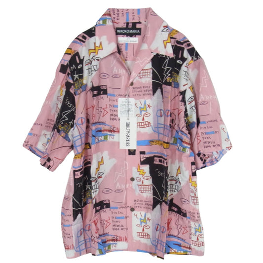 WACKO MARIA ワコマリア 26SS BASQUIAT-WM-HI27 JEAN MICHEL BASQUIAT S/S HAWAIIAN SHIRT TYPE-3 ジャン ミシェル バスキア ハワイアン アロハ 開襟 オープンカラー 半袖 シャツ ピンク系 M【新古品】【未使用】【中古】