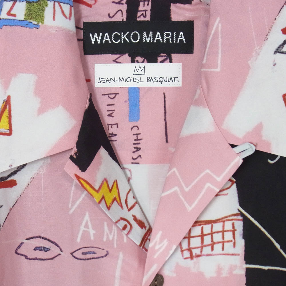WACKO MARIA ワコマリア 26SS BASQUIAT-WM-HI27 JEAN MICHEL BASQUIAT S/S HAWAIIAN SHIRT TYPE-3 ジャン ミシェル バスキア ハワイアン アロハ 開襟 オープンカラー 半袖 シャツ ピンク系 M【新古品】【未使用】【中古】