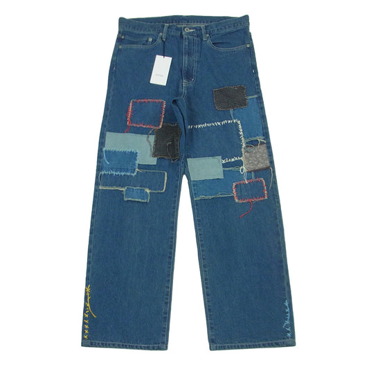 KUON クオン 116PT016000 Sashiko Mended Denim Trousers 刺し子 パッチワーク ステッチデザイン デニム パンツ ジーンズ インディゴブルー系 72 L【極上美品】【中古】