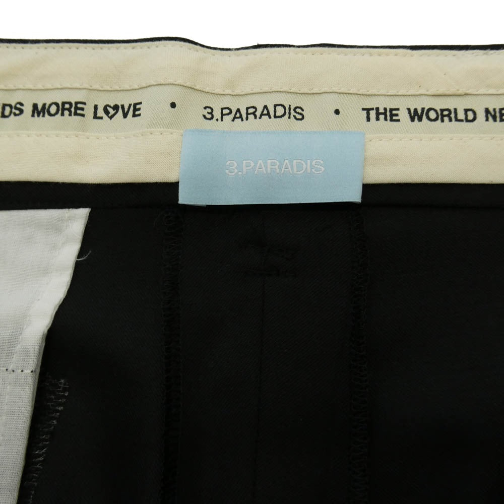 スリーパラディ 4 WAIST TAILORED TROUSERS ウールギャバジン フォーウエスト テーラード トラウザーズ スラックス パンツ ブラック系 34【極上美品】【中古】