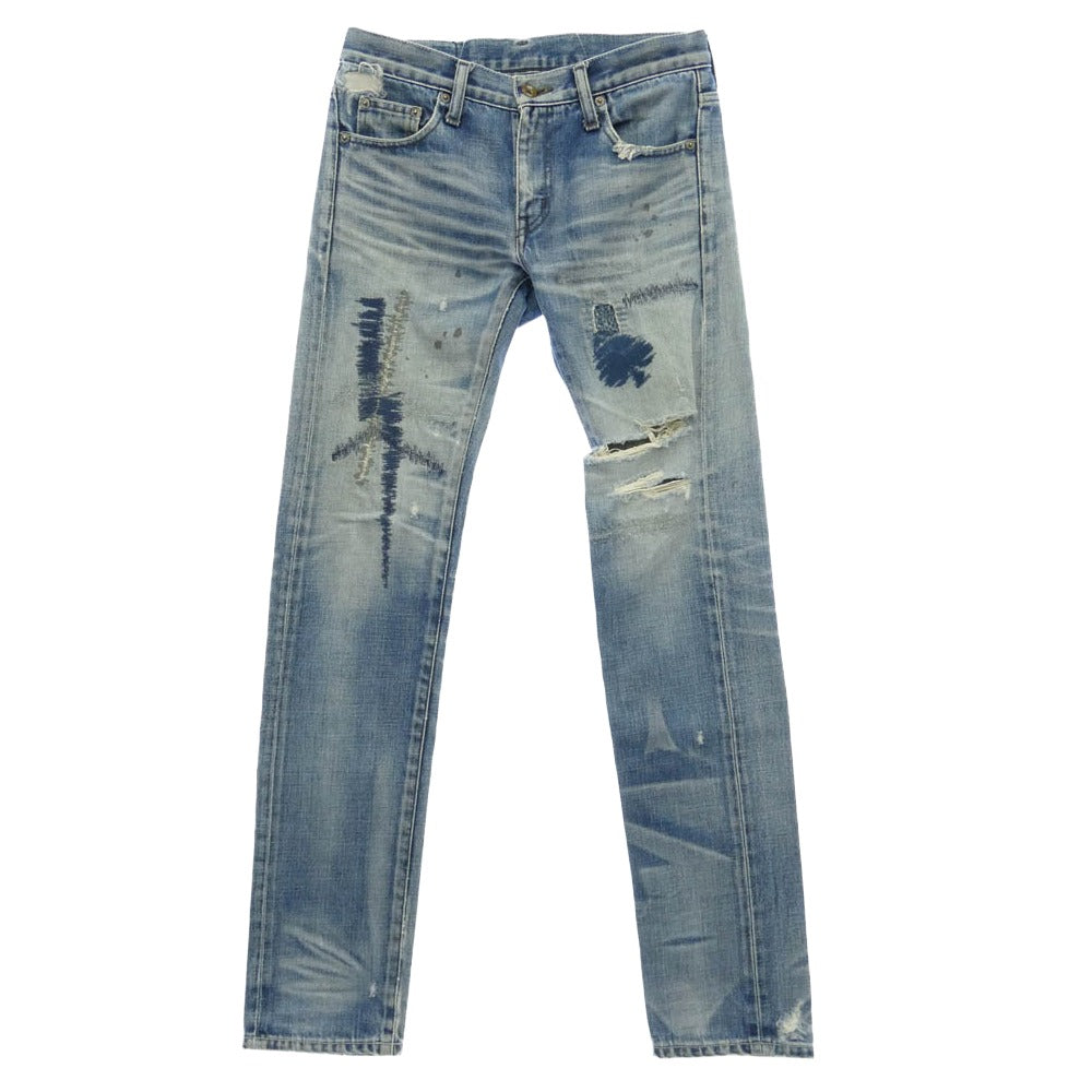 NEIGHBORHOOD ネイバーフッド 07EX 003-F-28S Scab Savage LEVEL4 NARROW STRAIGHT サベージ ナローストレート セルビッジ ダメージ加工 デニムパンツ ブルー系 M【中古】