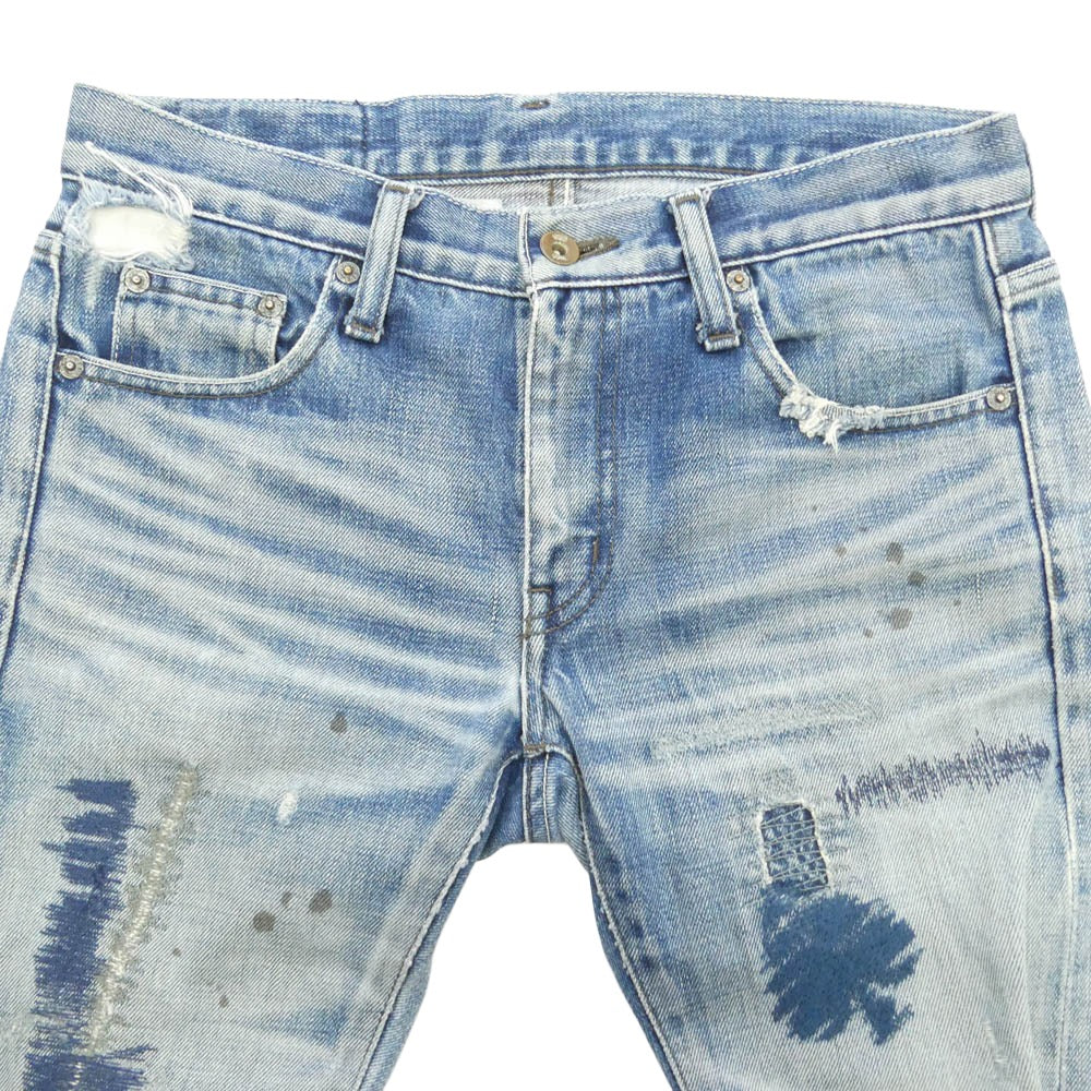 NEIGHBORHOOD ネイバーフッド 07EX 003-F-28S Scab Savage LEVEL4 NARROW STRAIGHT サベージ ナローストレート セルビッジ ダメージ加工 デニムパンツ ブルー系 M【中古】