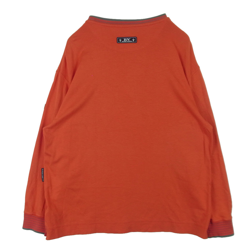 バーニヴァーノ ラインストーン ロゴ ワッペン 刺繍 長袖 Tシャツ カットソー オレンジ系 レッド系 L【中古】