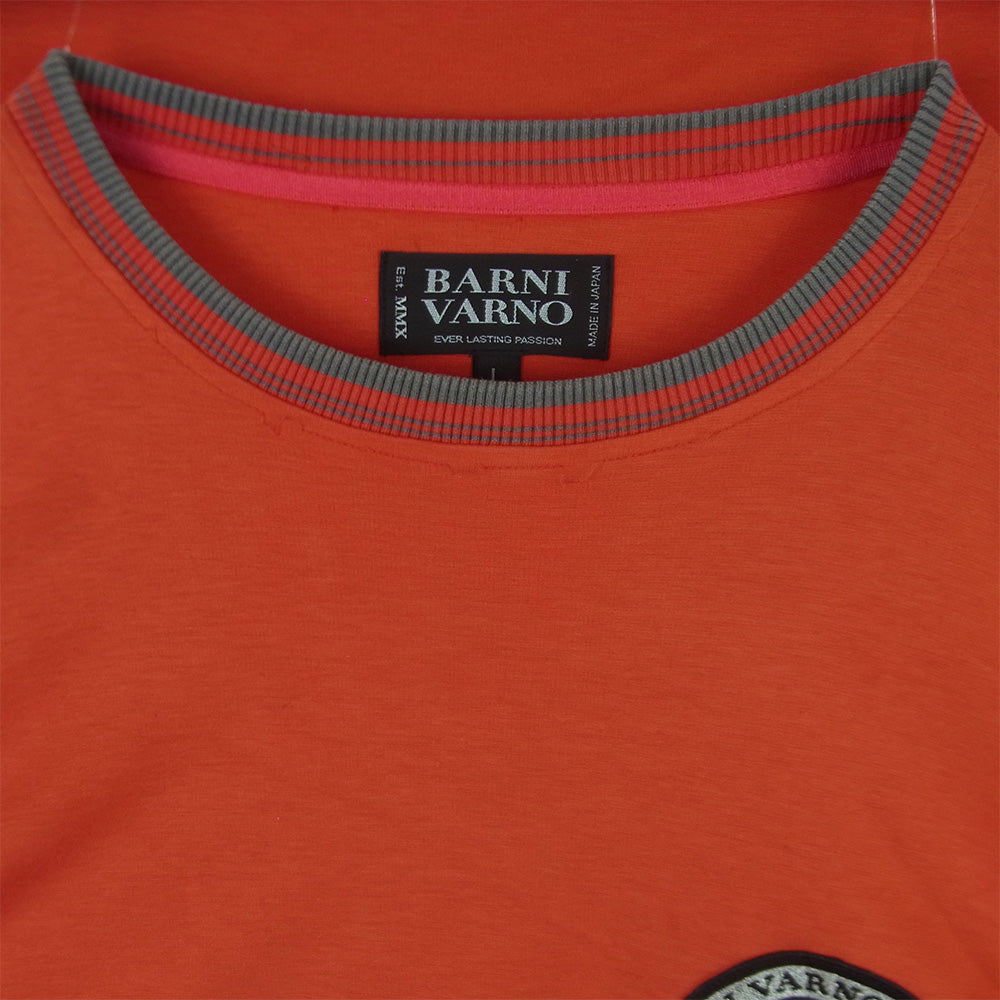 バーニヴァーノ ラインストーン ロゴ ワッペン 刺繍 長袖 Tシャツ カットソー オレンジ系 レッド系 L【中古】