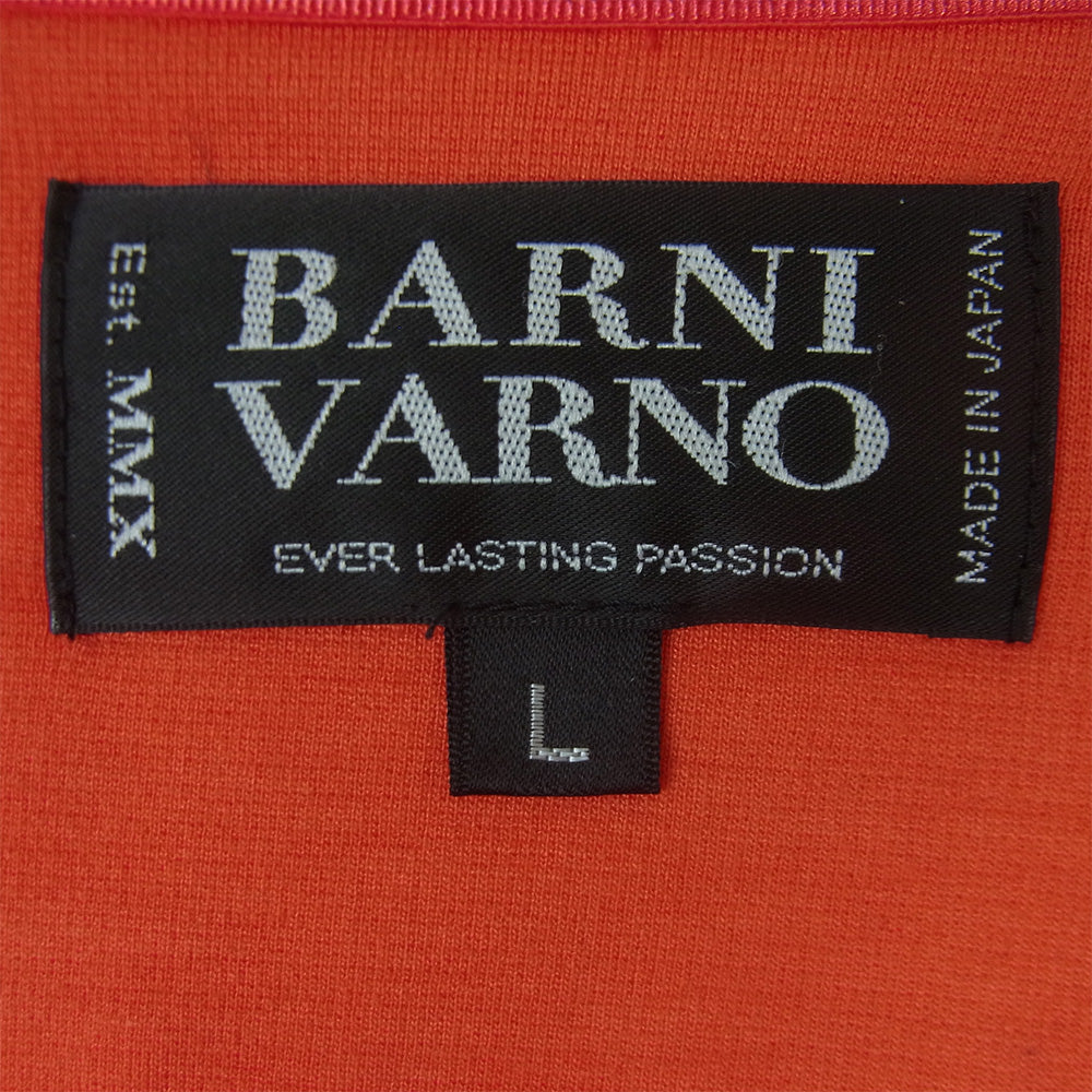 バーニヴァーノ ラインストーン ロゴ ワッペン 刺繍 長袖 Tシャツ カットソー オレンジ系 レッド系 L【中古】