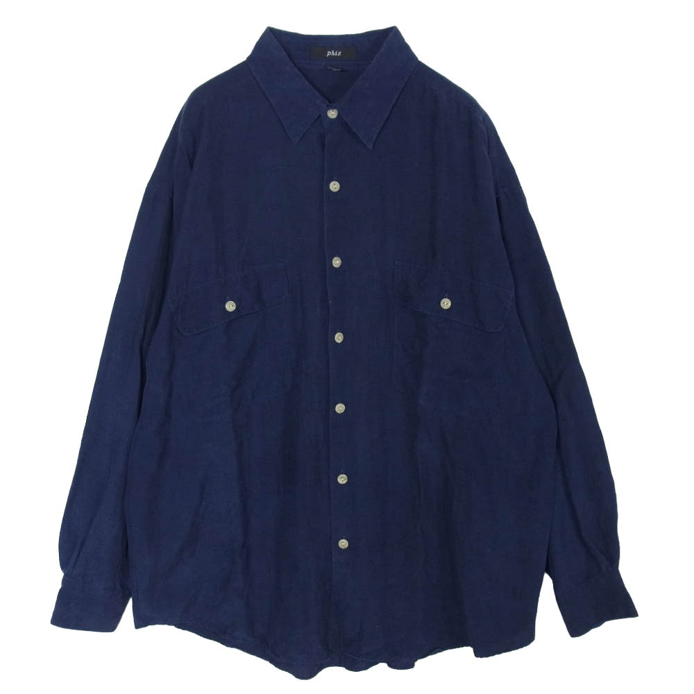 フィズ 90s シルク100％ 長袖シャツ ネイビー系 L【中古】