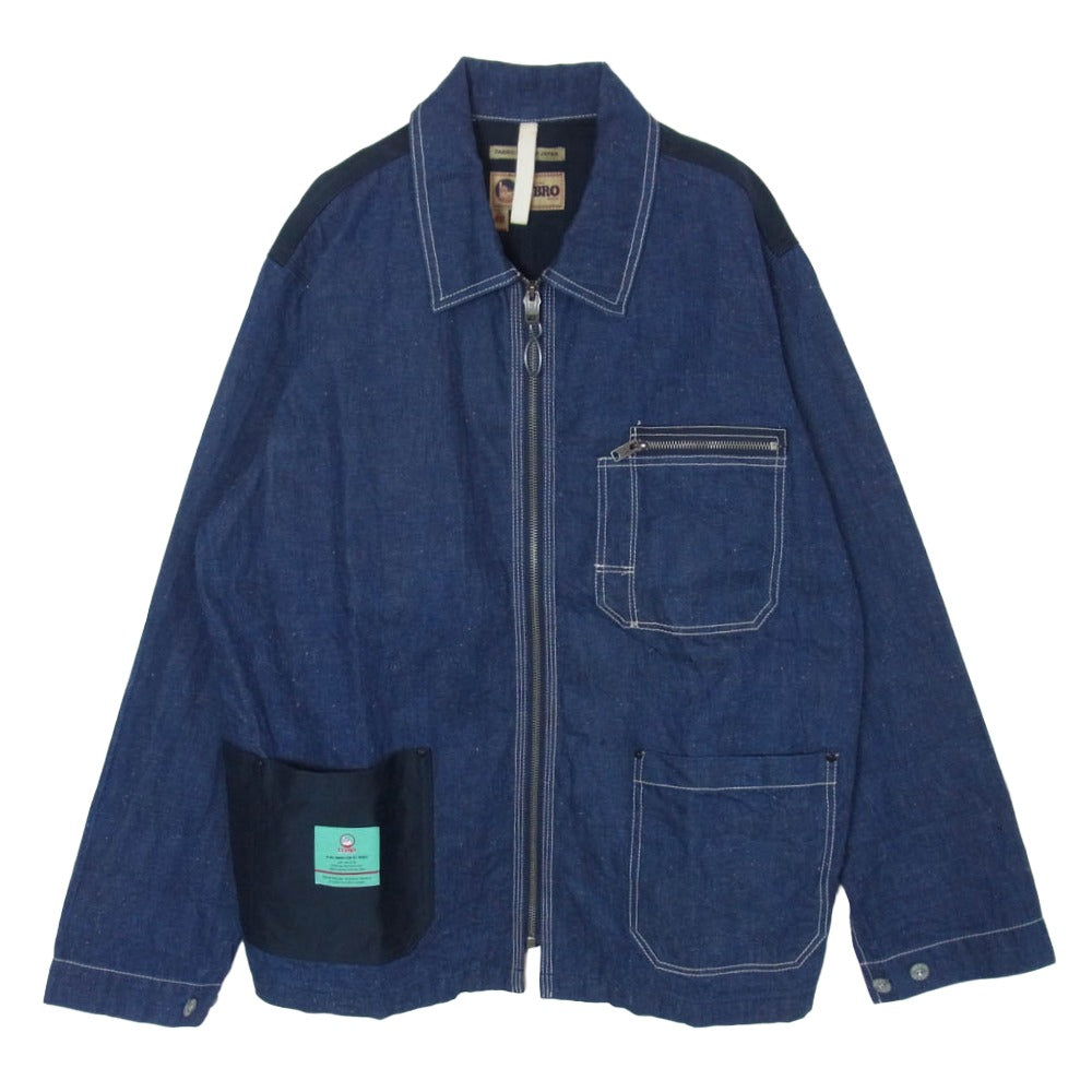 Nigel Cabourn ナイジェルケーボン Lybro ライブロ デニム切替 モールスキン ジップアップ ジャケット インディゴブルー系 48【中古】
