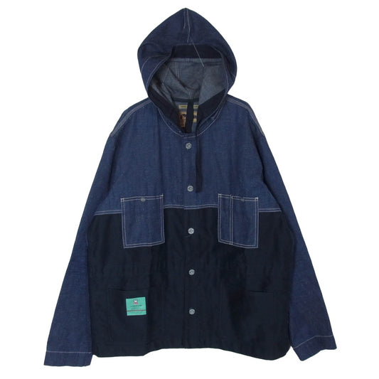 Nigel Cabourn ナイジェルケーボン 8039-13-30030 LYBRO Hooded Chore Jacket ライブロ デニム切替 モールスキン フーデッド チョア ジャケット インディゴブルー系 48【中古】