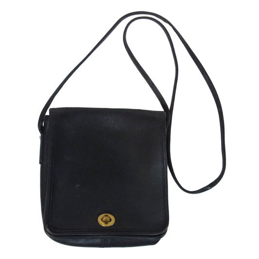 COACH コーチ 1056 80s ヴィンテージ USA製 オールドコーチ クラブタンレザー ターンロック スクエア ショルダー バッグ ブラック系【中古】