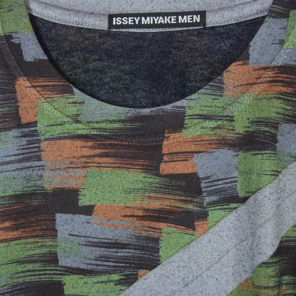 ISSEY MIYAKE イッセイミヤケ ME21JK448 総柄プリーツ Tシャツ カットソー グリーン系 2【中古】