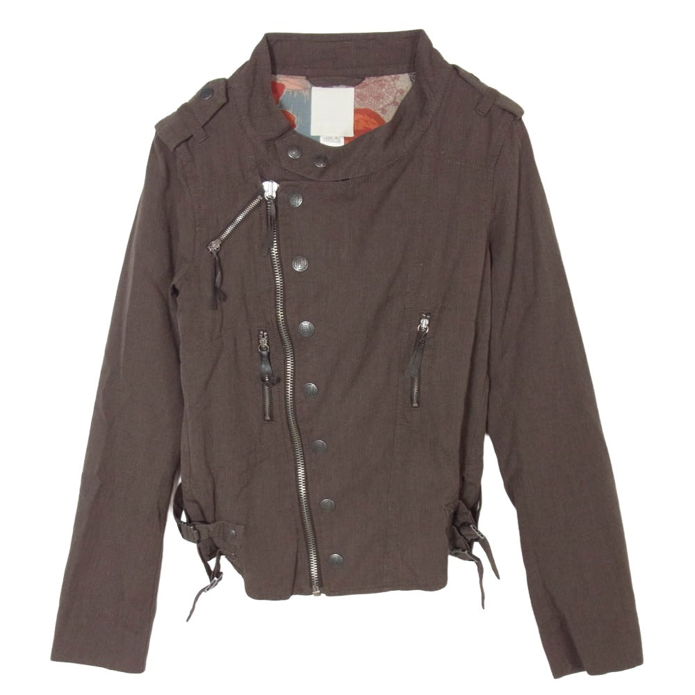 DIESEL ディーゼル コットン 裏地ハイビスカス柄 ナポレオン セミダブル ライダースジャケット ブラウン系 M【中古】