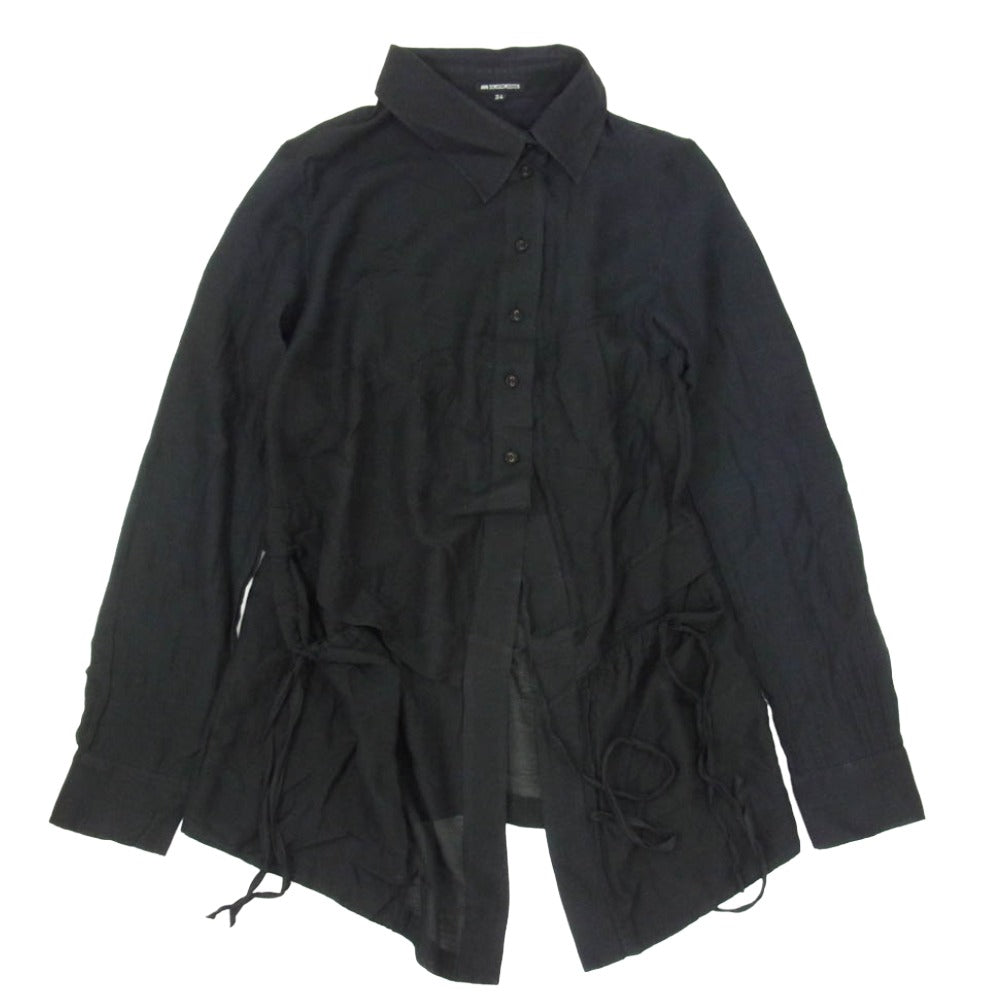 ANN DEMEULEMEESTER アンドゥムルメステール インコントロタグ 国内正規品 シルク混 コットン ドローストリング アシンメトリー シアー ブラウス ブラック系 34【中古】