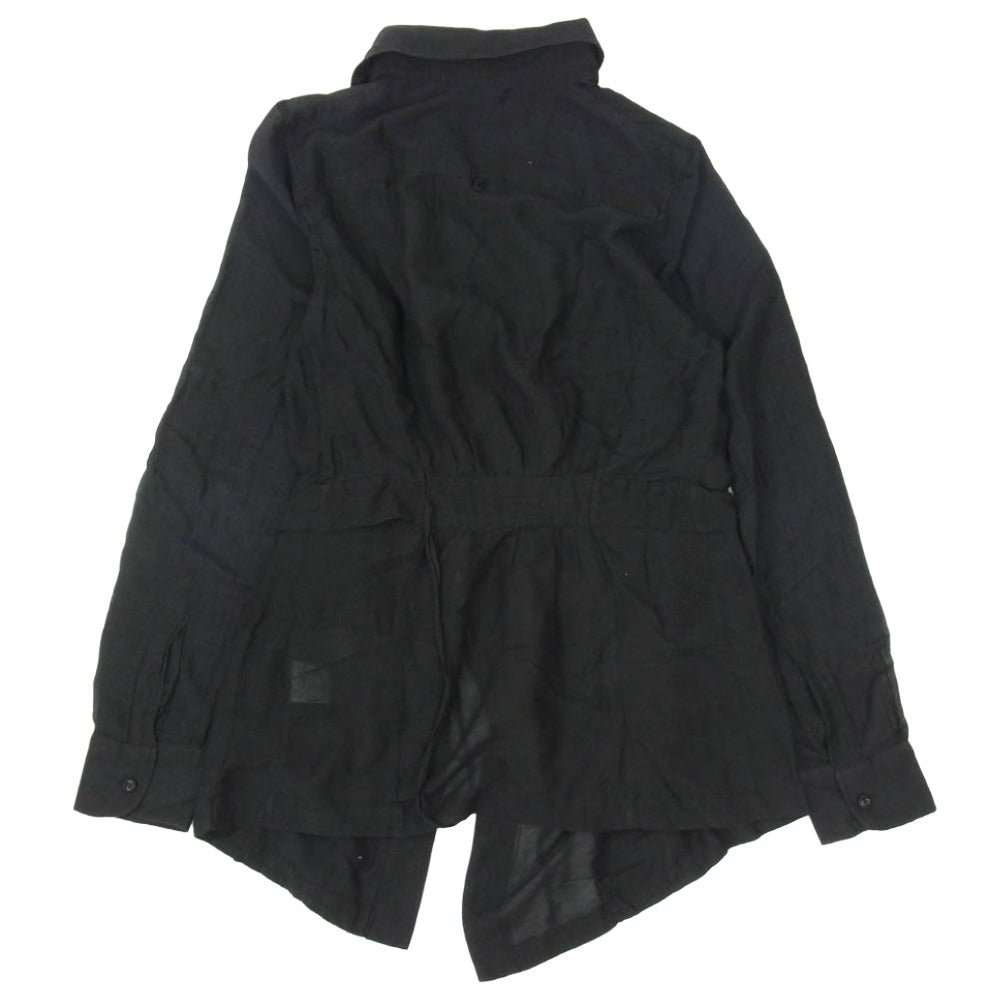 ANN DEMEULEMEESTER アンドゥムルメステール インコントロタグ 国内正規品 シルク混 コットン ドローストリング アシンメトリー シアー ブラウス ブラック系 34【中古】