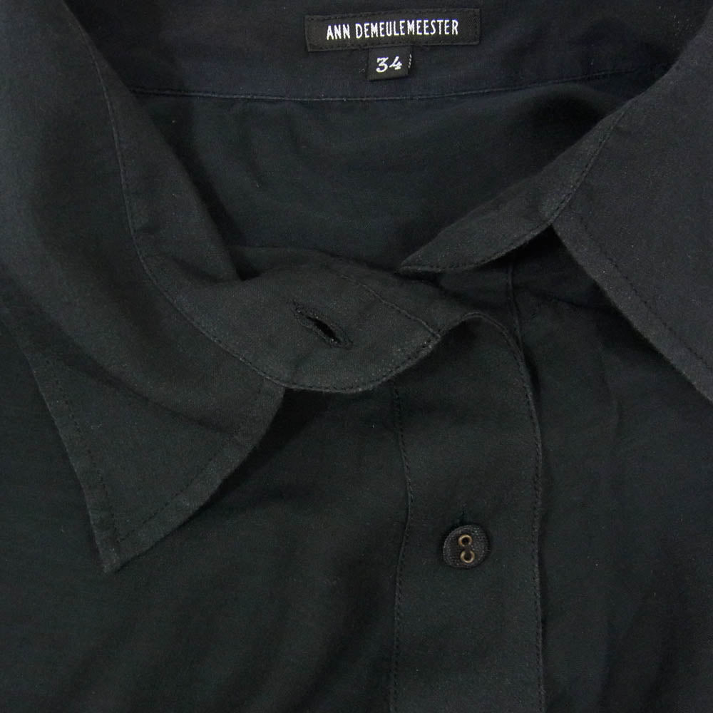 ANN DEMEULEMEESTER アンドゥムルメステール インコントロタグ 国内正規品 シルク混 コットン ドローストリング アシンメトリー シアー ブラウス ブラック系 34【中古】