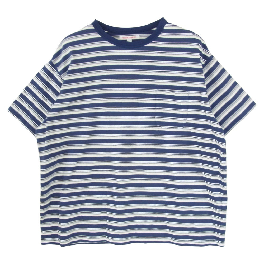ネセサリーオアアンネセサリー N.O.UN クルーネック ポケット付き ボーダー 半袖 Tシャツ カットソー ネイビー系 L【中古】